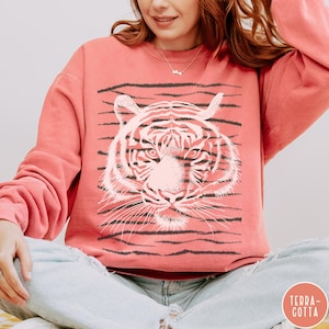 Tigers face Comfort Colors Sweatshirt Tiger Stripes pattern Sweater Animal lover shirt sport fan mascot crewneck College football pullover