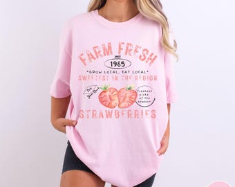 Farm Fresh  Strawberry Farmers Market Comfort Colors T-shirt, Vintage Style Fruit Tee, Gardener Gift tshirt, Support local farmers top