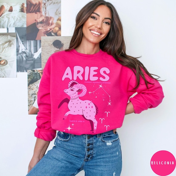 Aries Zodiac Birth Sign Sweatshirt, Astrology Fan Hot Pink Sweater  Horoscope Birthday Friend Gift Bday Celestial Crewneck Moon Star Pullover -  Etsy