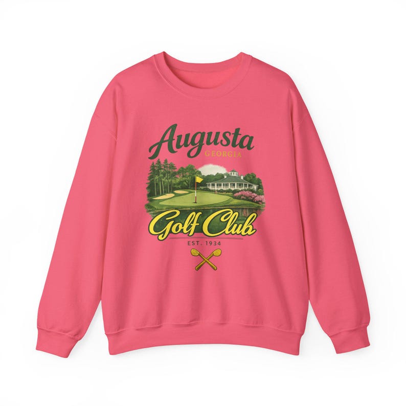 Augusta Georgia Golf Club Sweatshirt, Vintage Golf Graphic Crewneck, Southern Golf Aesthetic sweater, Masters Inspired shirt Golf lover gift Safety Pink