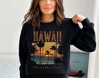Retro Hawaii Sweatshirt, Aloha State, Tropical Beach Outfit