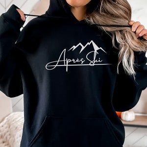 Apres Ski Mountain Hoodie, Skiing Sweater, Winter sports Shirt, Shirt with Mountains, Winter sport lovers top, Skier gear apparel
