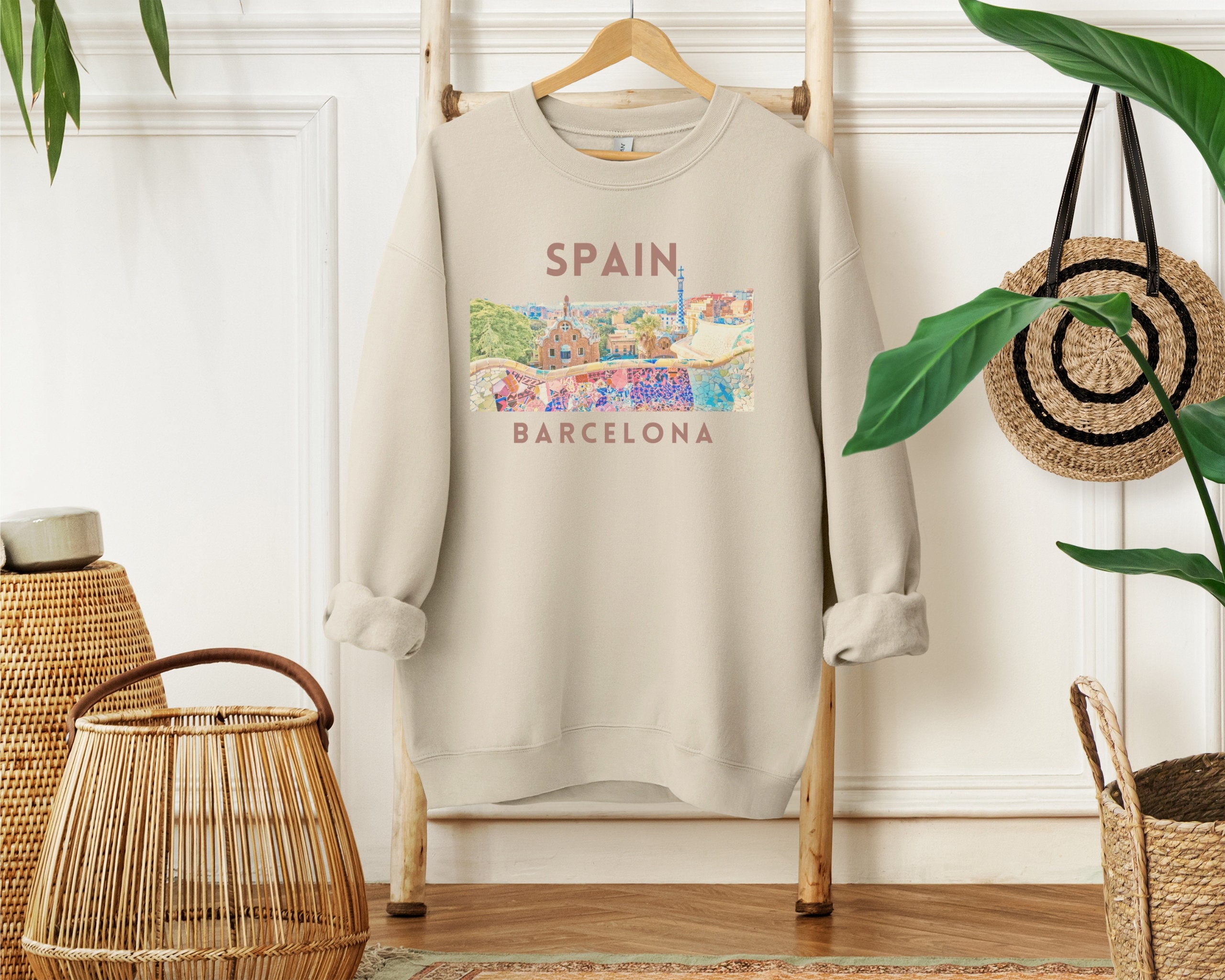 Barcelona College Style Hoodie Sweatshirt - Unisex Vintage Retro Pullover, Printed In USA