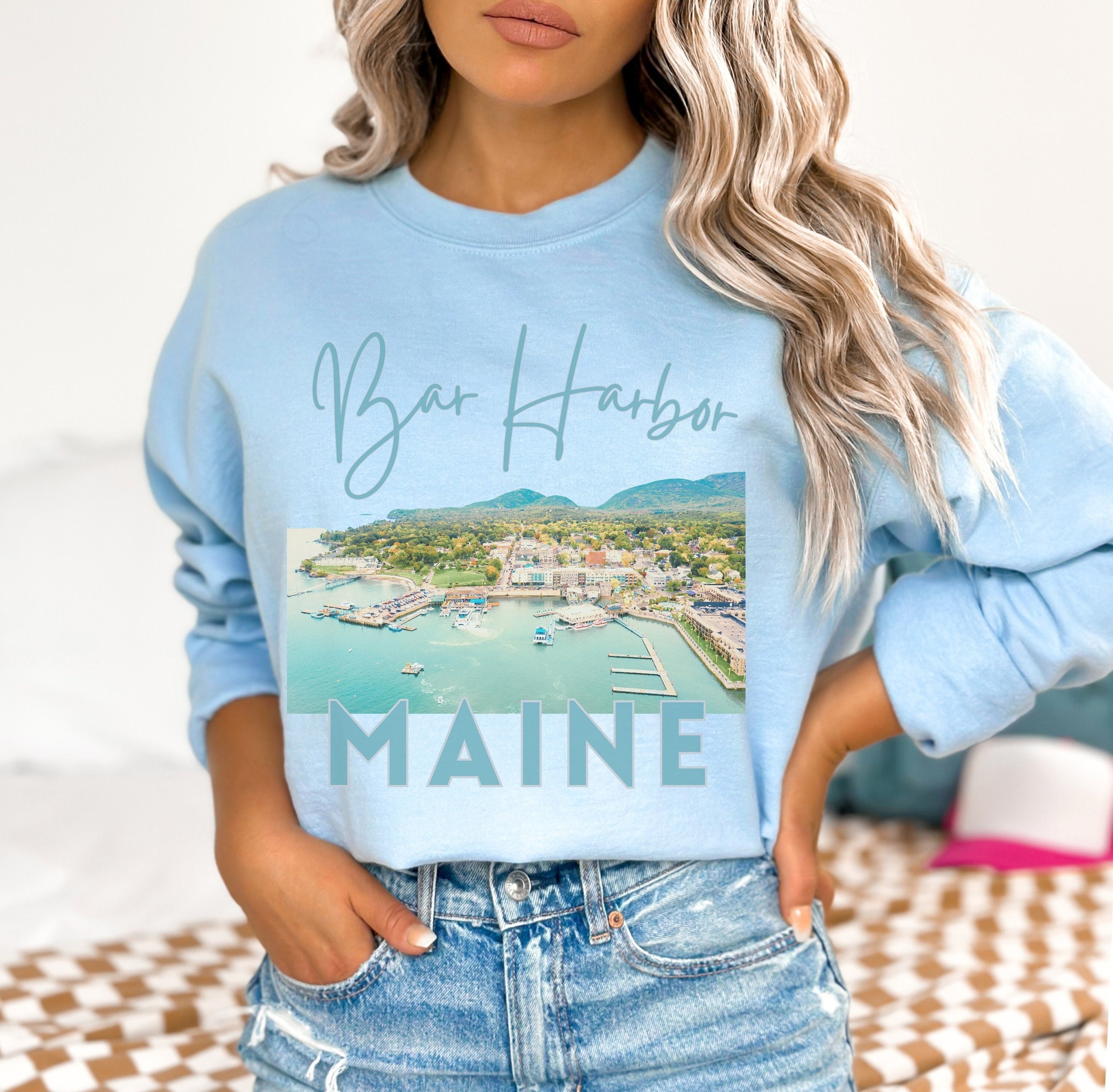 Bar Harbor Maine Sweatshirt New England Graphic Sweater East Coast Shirt Coastal Marina Vibes Crewneck Hoodie Gift Vacation T-shirt