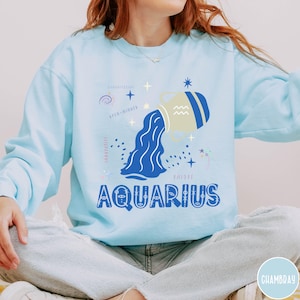Aquarius Zodiac Comfort Colors Sweatshirt, Astrology Birth Sign Sweater, Horoscope Birthday Gift Shirt,  Bday Celestial Crewneck jumper