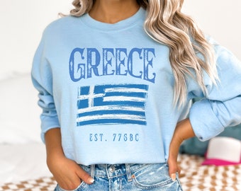 Vintage Greece Sweatshirt, Distressed Greek Flag Crewneck