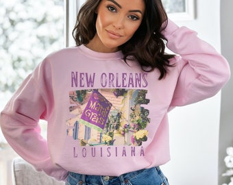 Vintage Mardi Gras Sweatshirt, New Orleans French Quarter Crewneck