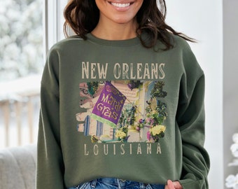 Vintage New Orleans Mardi Gras Sweatshirt, French Quarter NOLA Pullover