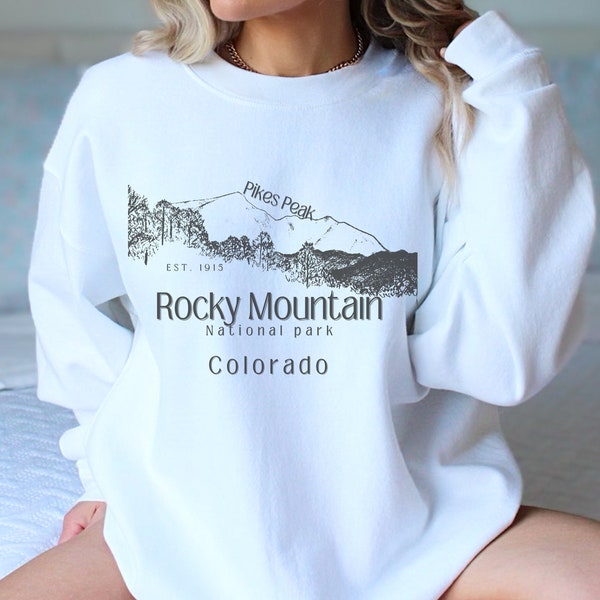 Rocky Mountains National Park Sweatshirt, Retro Camping sweater, Pikes Peak Outdoor Hiking Lover Crewneck, Nature explorer Van life Shirt