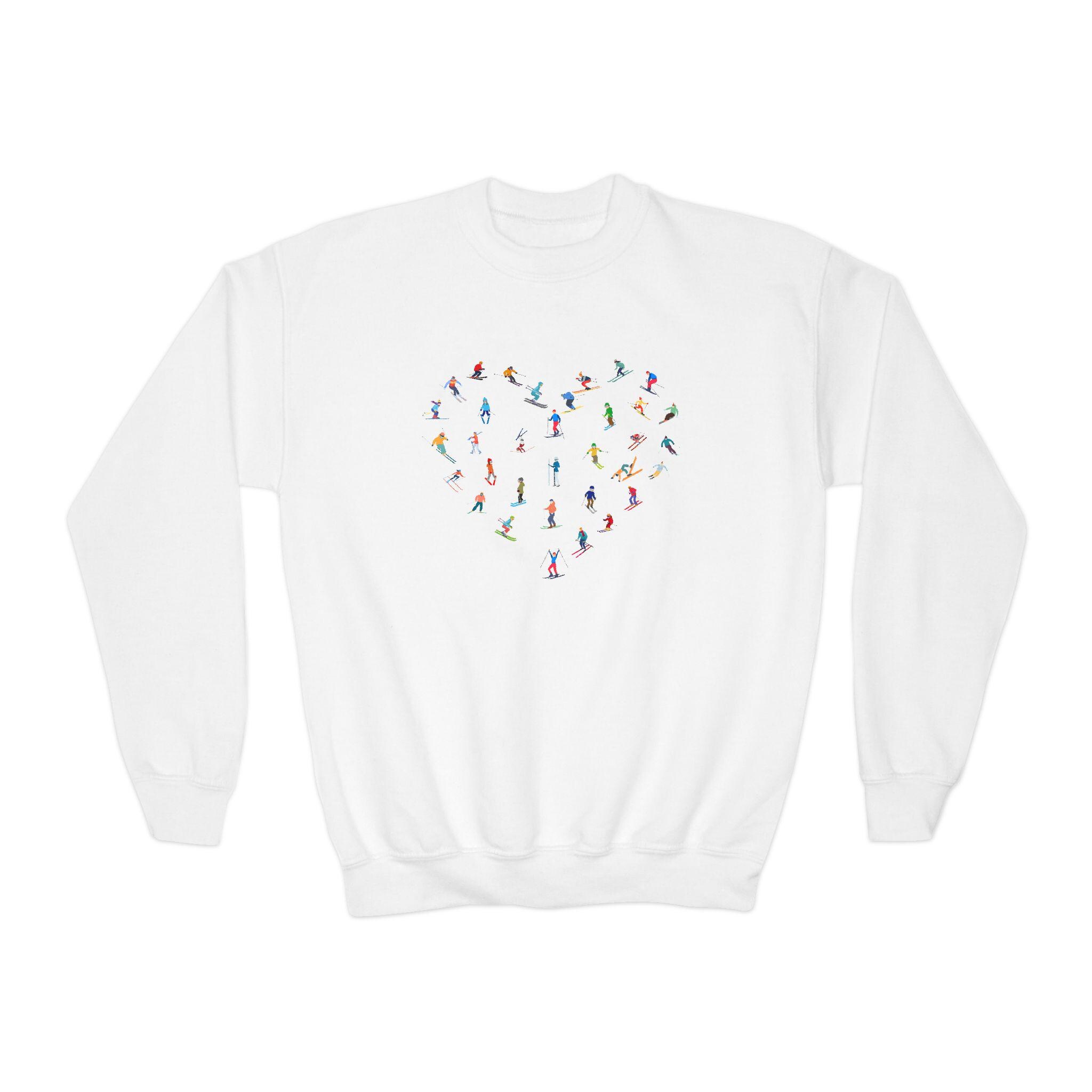 Skiers Heart Youth Crewneck Sweatshirt, Ski Lover Gift, Winter Sports Apparel, Skiing Sweatshirt, Ski Resort Shirt, Ski Trip Souvenir