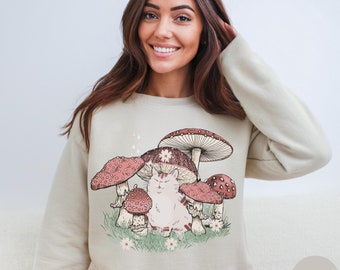 Katze Pilz Cottage Kern Sweatshirt Forestcore Katzenbesitzer Pullover Goblincore Shirt Blumen Wildlife Pullover Katzenmama Naturliebhaber Hoodie