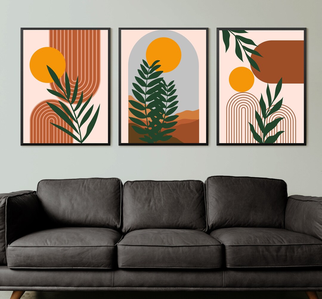 Boho Set of 3 Prints, Boho Wall Art, Modern Boho Decor Art, Mid Century Modern Art, Digital