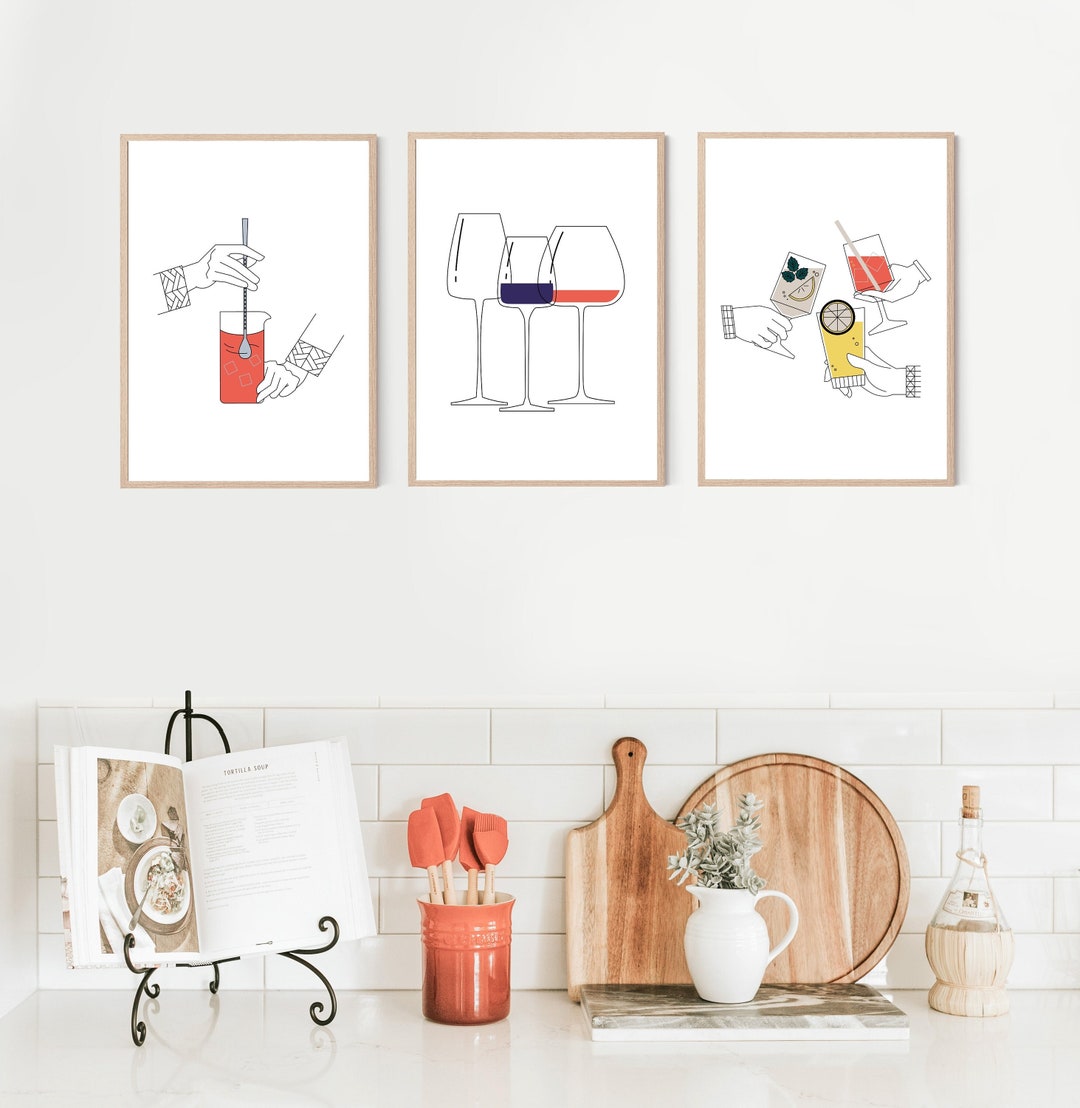 Set of 3 Bar Cart Wall Decor Cheers Sign Wall Art Cheers Print Bar