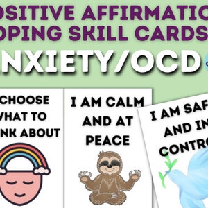Tarjetas de habilidades de afrontamiento de afirmación positiva para niños: pensamientos intrusivos/ansiedad/TOC