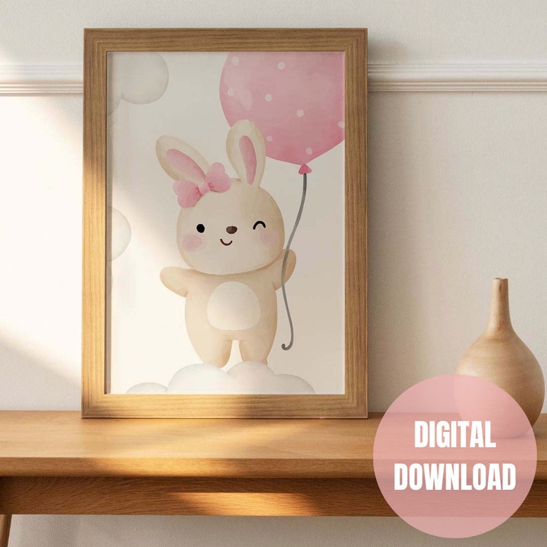 Printable Set of 3 Cute Bunny Wall Art Print, Personalised Baby Girl ...