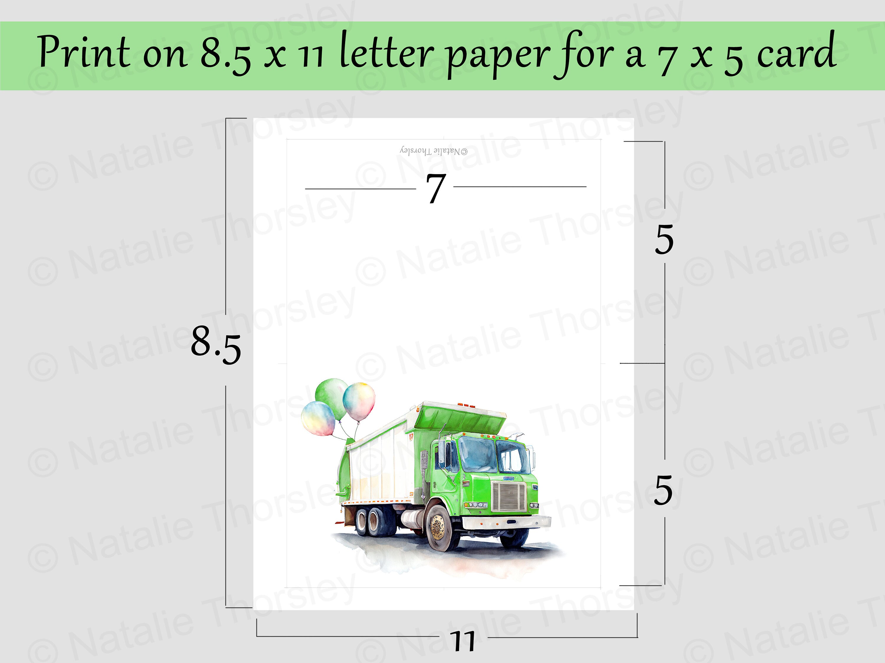 Garbage Truck Birthday Card, Printable Download Watercolor Style ...
