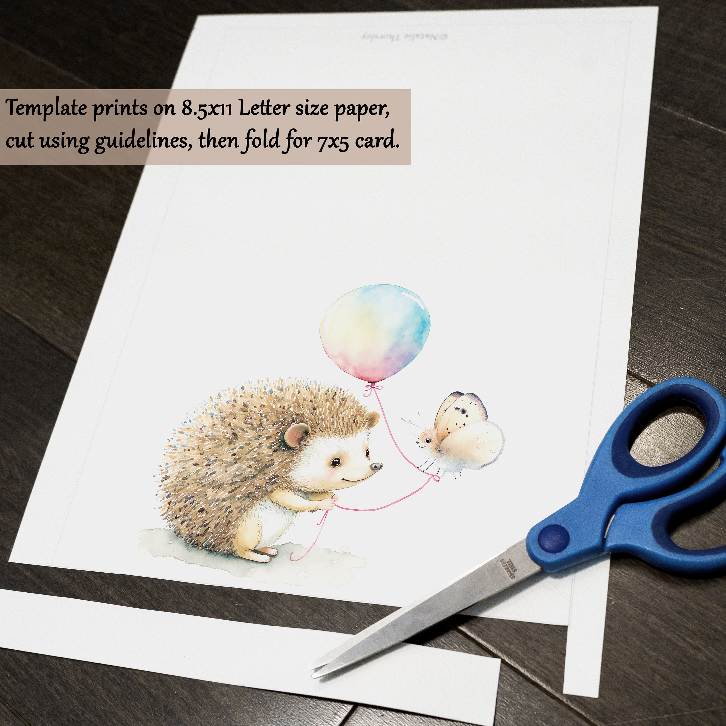 Hedgehog Birthday Card With Balloon and Butterfly, Printable Digital ...