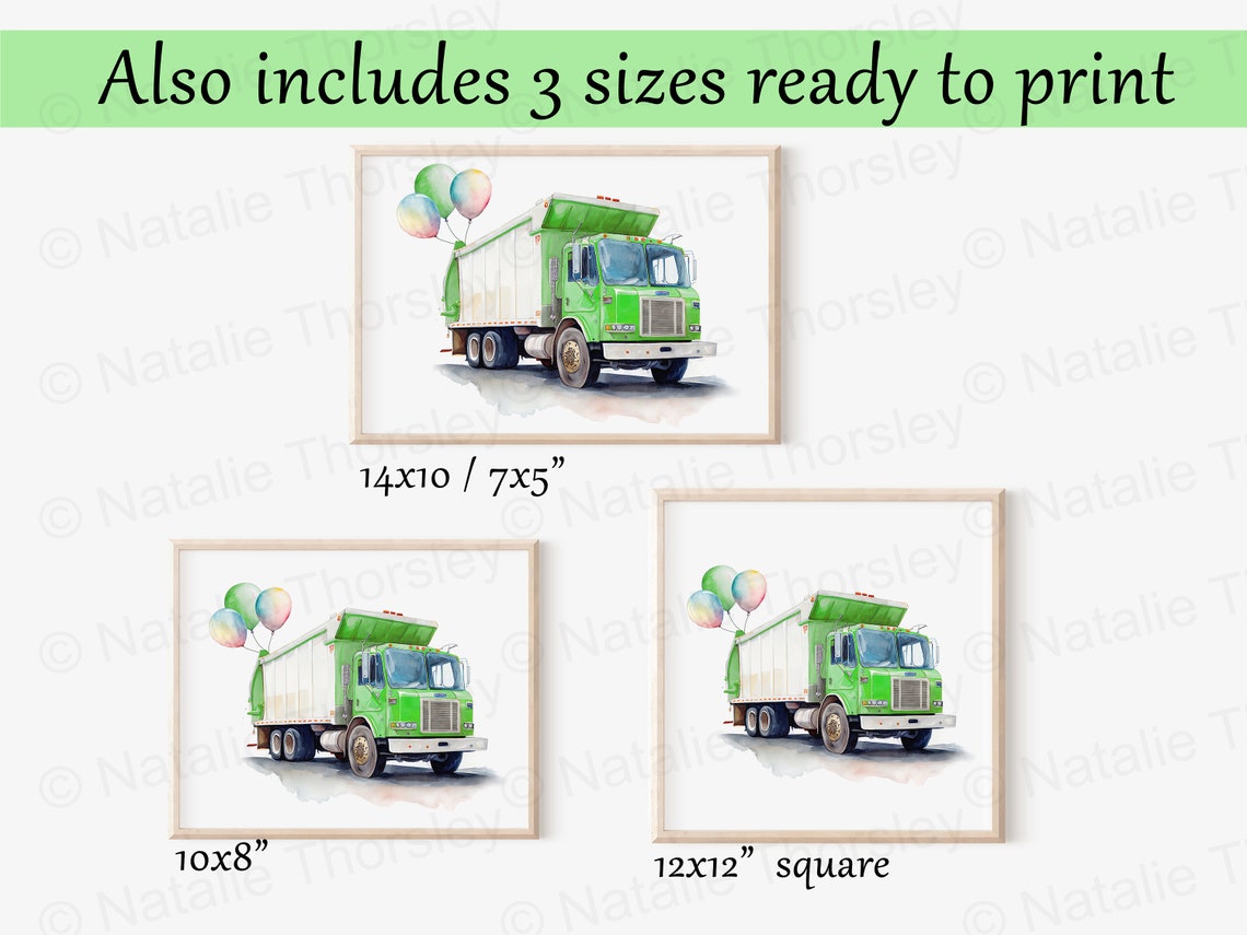 Garbage Truck Birthday Card, Printable Download Watercolor Style ...
