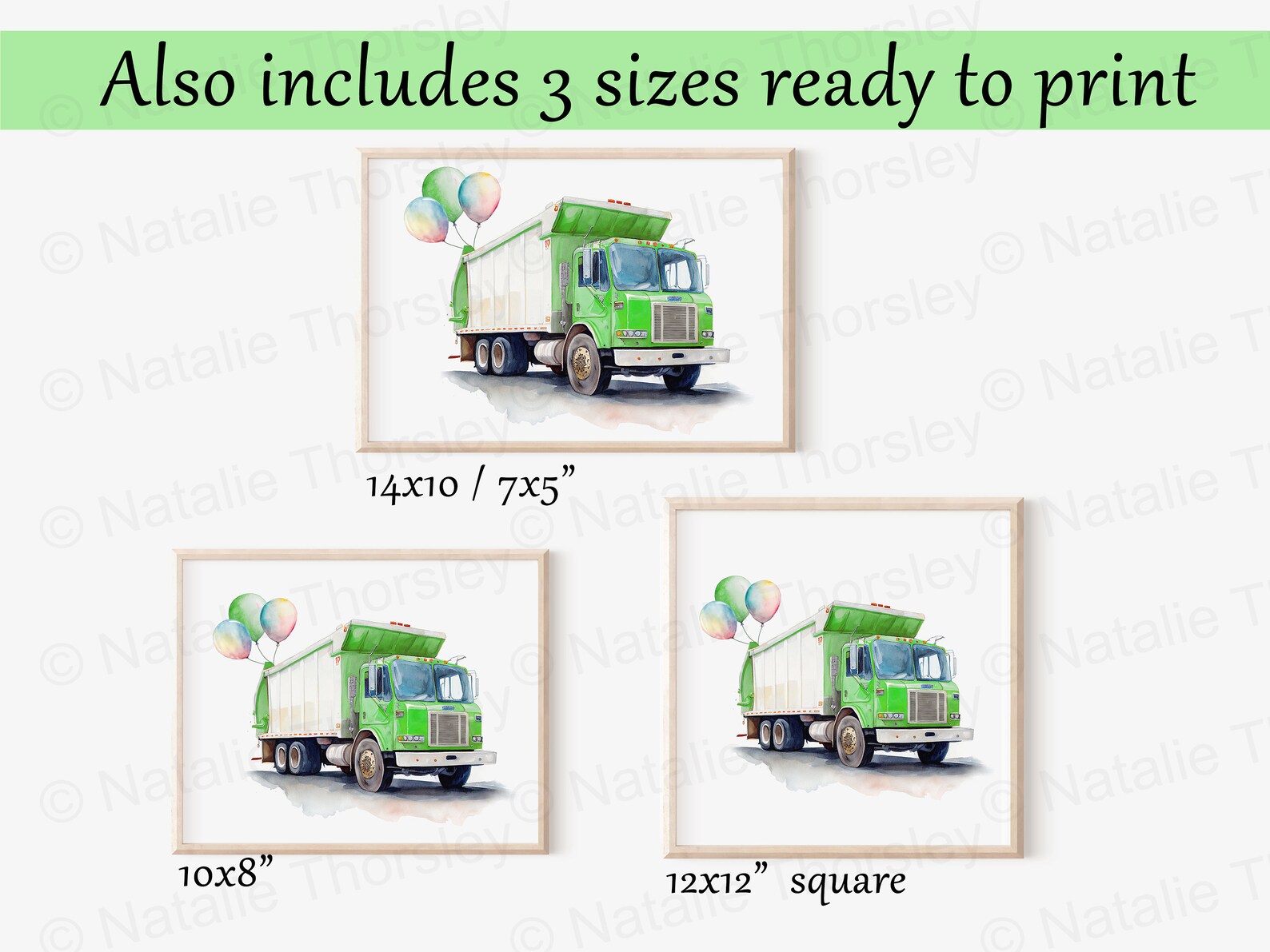 Garbage Truck Birthday Card, Printable Download Watercolor Style ...
