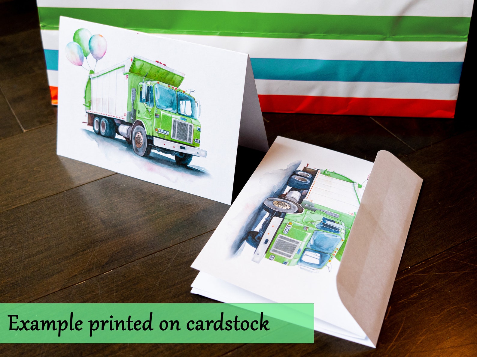 Garbage Truck Birthday Card, Printable Download Watercolor Style ...