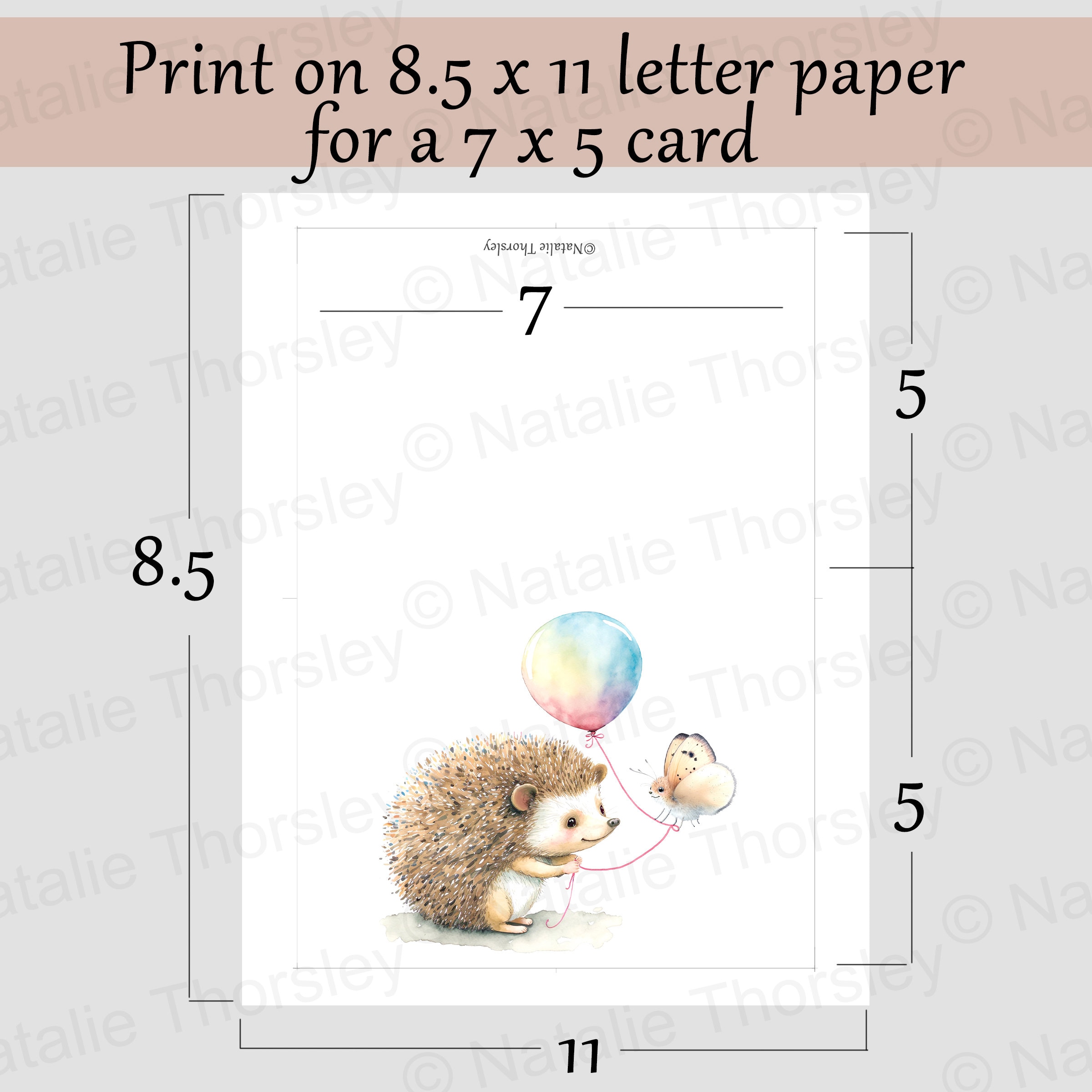 Hedgehog Birthday Card With Balloon and Butterfly, Printable Digital ...