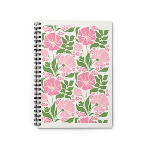 Floral Spiral Notebook | Pink Flower Journal 6x8 | Cute Aesthetic Notebook for Women | Gift for Her | Spring Stationery