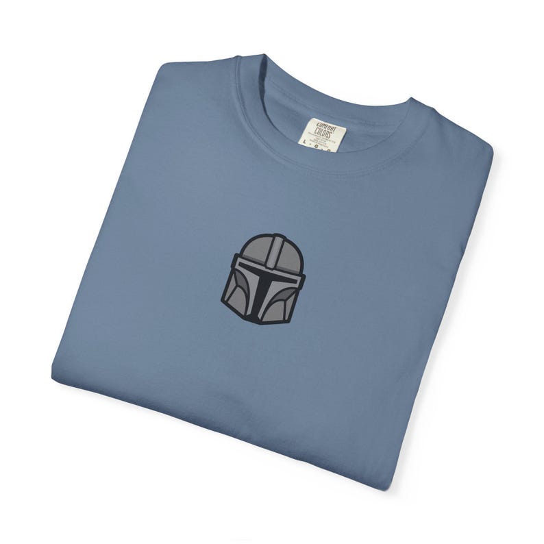 Minimalist Mandalorian Helmet T-Shirt | Beskar Armor, Star Wars Gift image 2