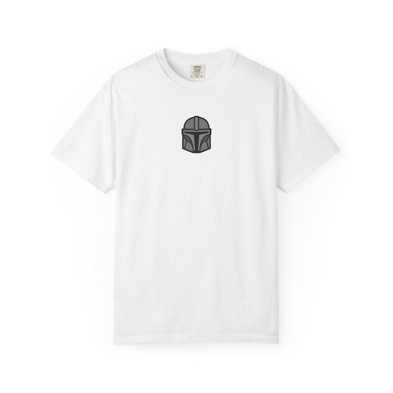 Minimalist Mandalorian Helmet T-Shirt | Beskar Armor, Star Wars Gift image 3