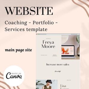 Strona internetowa Canva Sales dla trenerów freelancerów Główna strona docelowa Edytowalny szablon sprzedaży Gotowy do użycia Nowoczesny estetyczny, portfolio internetowe, usługi