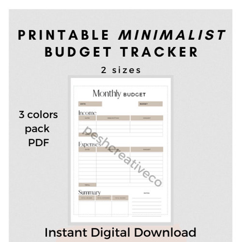 Monthly Budget Tracker Planner Printable Instant Download Minimalist ...