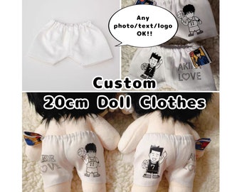 Ropa de muñeca personalizada de 20 cm / Pantalones casuales / Ropa de peluche / Pantalones cortos de mezclilla personalizados con cualquier logotipo, foto y texto impreso.
