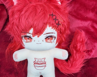 FF14 G'raha Tia 20cm Doll Burger Red Kitty Cat Detachable Tail 8 Inch Plush for Online Friends Anime Otaku Boy Girl Birthday Present Gift