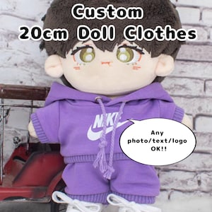 Custom 20cm Doll Clothes | Hoodie Sweatshirt | Plushie Apparel | Personalized Hooded Shirt with any Logos, Photos and Text Printing Prints