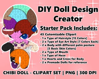 DIY Doll Design Art Creator - Chibi Doll Base | Clipart | Transparent Background PNG | Printable | Handpainted Drawing Illustration Artwork
