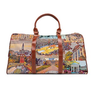 UNC Chapel Hill  Waterproof Travel Bag | Watercolor Campus Collage | Chapel Thrill | North Carolina | Graduation Gift | Carolina Blue