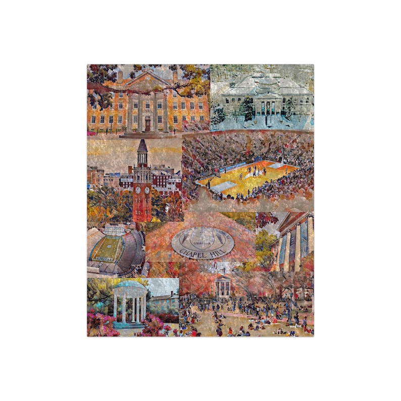 UNC Chapel Hill Crushed Velvet Blanket | Watercolor Campus | Chapel Thrill | North Carolina | Graduation Gift | Carolina Blue image 3