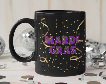 Mardi Gras Mug -Mardi Gras Party Accessories, Carnival Bourbon Street Beads, NOLA Coffee Cup, The Big Easy New Orleans, Louisiana Drinkware