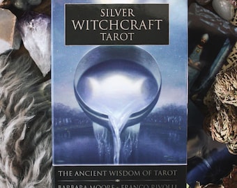 Silver Witchcraft Tarot Box Set | Coloured Guidebook | Silver Gilded Cards | Barbara Moore | Pagan Symbolism | Open Box |
