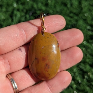 Ocean Jasper Yellow Crystal Pendant or Necklace, Wire Wrapped, Hand Made, Cabochon