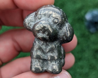 Crystal Dog Carving, 1.2" Chose by gemstone. Crystal Poodle,  Pyrite, Fire Quartz, Strawberry Quartz, Moss Agate, Bamboo Jasper, Lepidolite