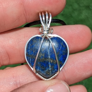 Lapis Lazuli Mini Heart Wire Wrapped Pendant or Necklace, Hand Made Crystal Heart Necklace, Mini Heart.