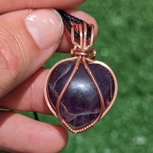 Amethyst Mini Heart Wire Wrapped Pendant or Necklace, Hand Made Crystal Heart Necklace, Mini Heart.