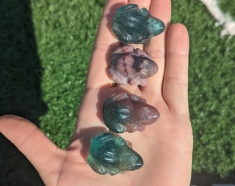 Crystal frog carving, You chose gemstone,  Green Fluorite, Mookite, Ocean Jasper.
