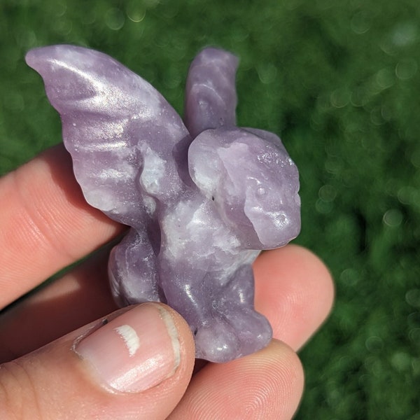 Lepidolite Crystal Gargoyle, Purple Mica stone gargoyle 1.5", free standing, gargoyle statue.