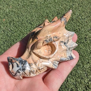 Maligano Jasper Dragon Skull, Rare, 3.2" long, smaller size, Crystal Dragon Head Skull, hand carved, high quality and Details! MJDSmall3