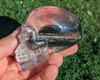 Garden Quartz Skull, 2.77" Long Lodolite Crystal Skull with green phantom Garden Quartz Crystal Skull, See Video! photos don't do justice.