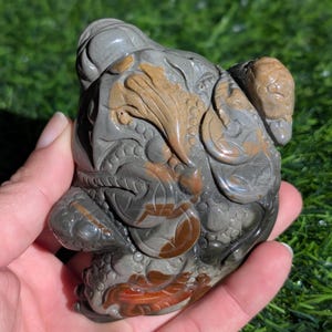 Polychrome Jasper Money Toad, Medium Size, HAND CARVED Money Toad.