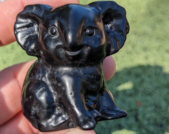 Obsidian Koala Statue Carving, Crystal Koala figure.  Gift for Koala lovers