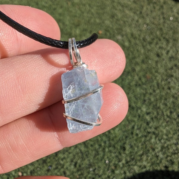 Blue Calcite Rough Crystal Wire Wrapped Raw Stone Pendant or Necklace  BC7 mini pendant