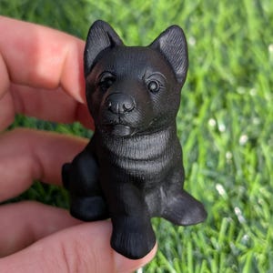 German Shepherd or Husky  Dog Carving 2&quot; Obsidian Dog, Stone Dog. Obsidian Black Dog Carving. Dog Figure for gift or collectors